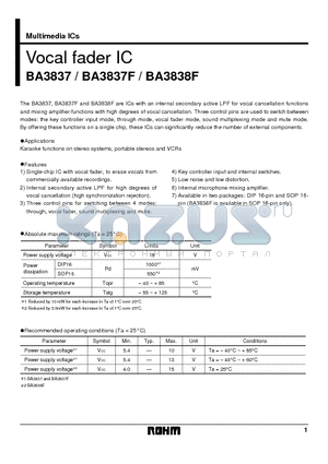 BA3837 datasheet - Vocal fader IC