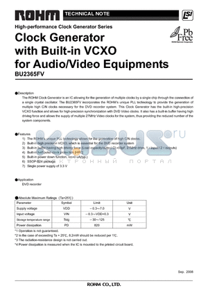BU2365F-E2V datasheet - Clock Generator with Built-in VCXO for Audio/Video Equipments