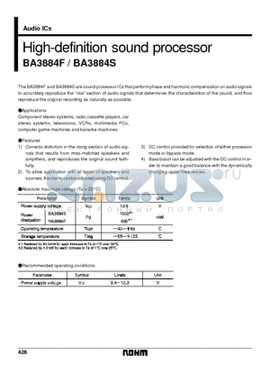 BA3884 datasheet - High-definition sound processor