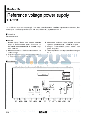 BA3911 datasheet - Reference voltage power supply