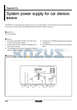 BA3918 datasheet - System power supply for car stereos