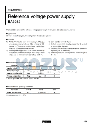 BA3932 datasheet - Reference voltage power supply