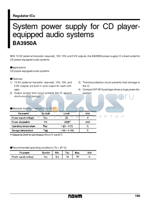 BA3950 datasheet - System power supply for CD player equipped audio systems