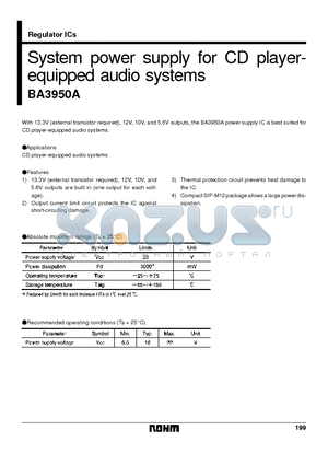 BA3950A datasheet - System power supply for CD player equipped audio systems