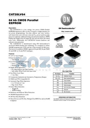 CAT28LV64GI-25T datasheet - 64 kb CMOS Parallel EEPROM