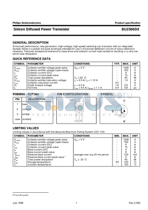 BU2508DX datasheet - Silicon Diffused Power Transistor