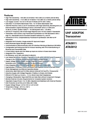 ATA5811_06 datasheet - UHF ASK/FSK TRANSCEIVER