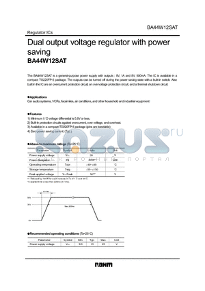 BA44W12 datasheet - Dual output voltage regulator with power saving