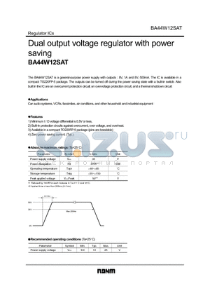 BA44W12SAT datasheet - Dual output voltage regulator with power saving