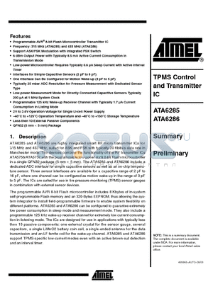ATA6286 datasheet - TPMS Control and Transmitter IC