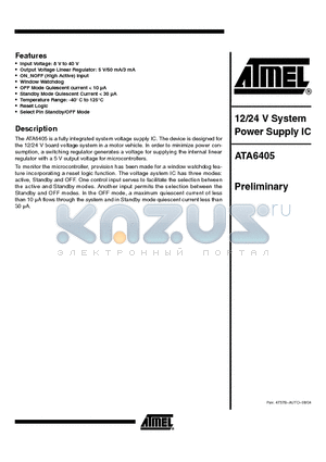 ATA6405 datasheet - 12/24V SYSTEM POWER SUPPLY IC