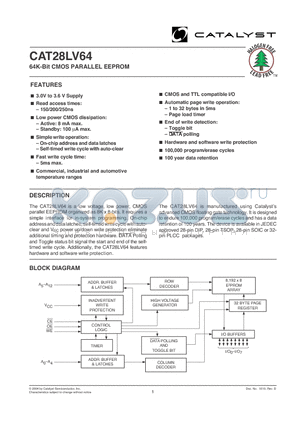 CAT28LV64JA-15T datasheet - 64K-Bit CMOS PARALLEL EEPROM