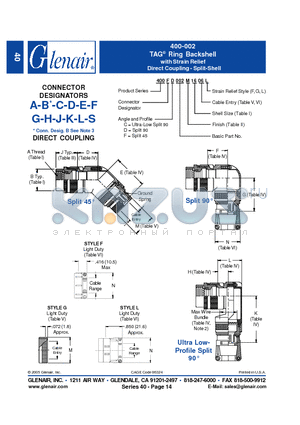 400FF002M20 datasheet - TAG Ring Backshell with Strain Relief