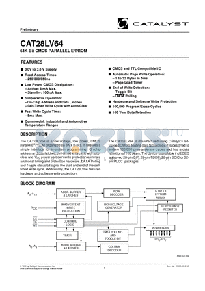 CAT28LV64JA-30T datasheet - 64K-Bit CMOS PARALLEL E2PROM