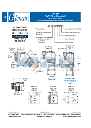 400FF015M20 datasheet - TAG Ring Backshell with Strain Relief