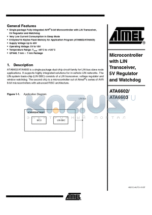 ATA6603 datasheet - Microcontroller with LIN Transceiver, 5V Regulator and Watchdog