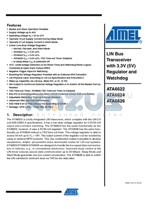 ATA6622-PGQW datasheet - LIN Bus Transceiver with 3.3V (5V) Regulator and Watchdog