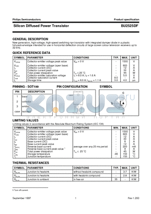 BU2525DF datasheet - Silicon Diffused Power Transistor