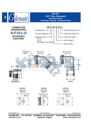 400FJ001M24 datasheet - TAG Ring Backshell with Strain Relief