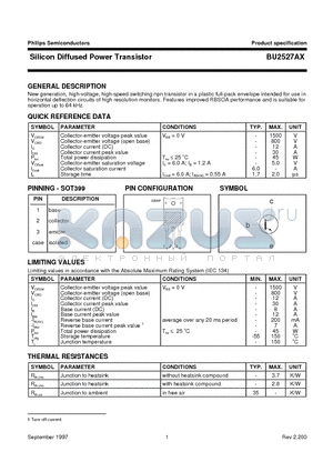 BU2527AX datasheet - Silicon Diffused Power Transistor