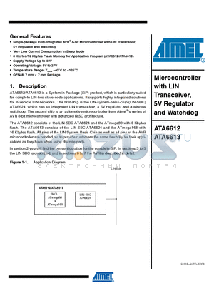 ATA6612 datasheet - Microcontroller with LIN Transceiver, 5V Regulator and Watchdog