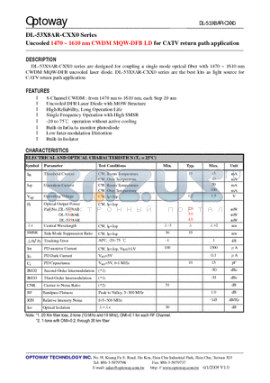 DL-5338AR-C510-V-SS datasheet - Uncooled 1470 ~ 1610 nm CWDM MQW-DFB LD for CATV return path application