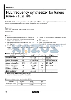 BU2614 datasheet - PLL frequency synthesizer for tuners