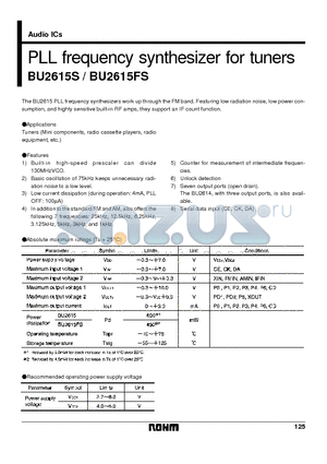 BU2615FS datasheet - PLL frequency synthesizer for tuners
