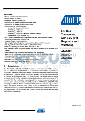 ATA6622-PGPW datasheet - LIN Bus Transceiver with 3.3V (5V) Regulator and Watchdog