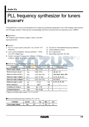 BU2618 datasheet - PLL frequency synthesizer for tuners