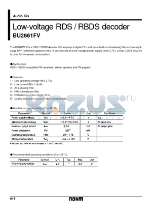 BU2661FV datasheet - Low-voltage RDS / RBDS decoder
