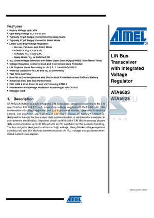 ATA6623-TAQY datasheet - LIN Bus Transceiver with Integrated Voltage Regulator