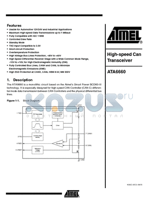 ATA6660 datasheet - High-speed Can Transceiver