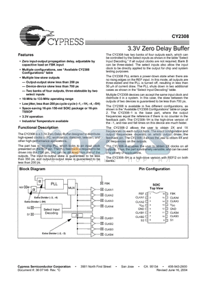 CY2308SXC-4 datasheet - 3.3V Zero Delay Buffer