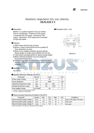 BA4911 datasheet - System regulator for car stereo