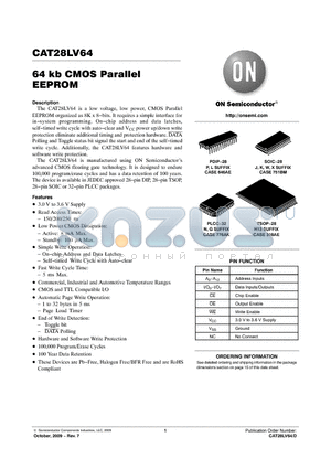 CAT28LV64PA-25T datasheet - 64 kb CMOS Parallel EEPROM
