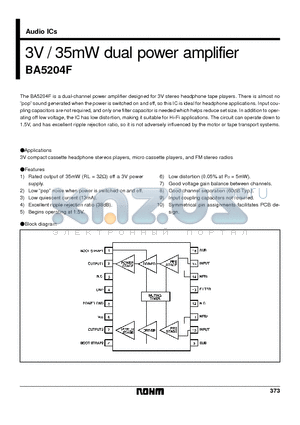BA5204F datasheet - 3V / 35mW dual power amplifier