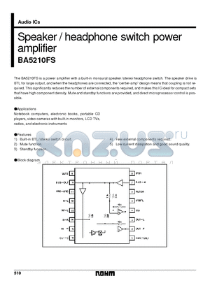 BA5210FS datasheet - Speaker / headphone switch power amplifier