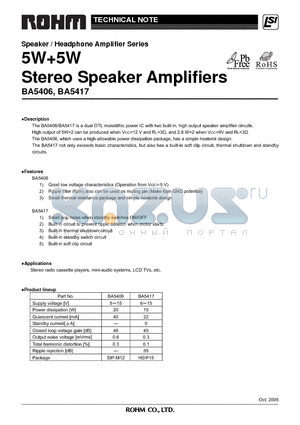 BA5406 datasheet - 5W5W Stereo Speaker Amplifiers