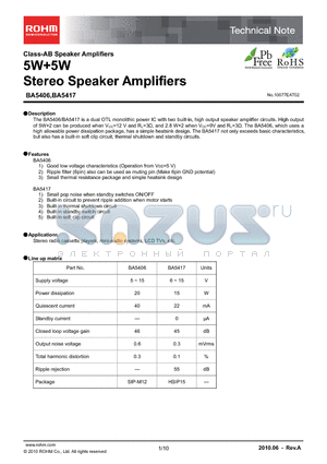 BA5406_10 datasheet - 5W5W Stereo Speaker Amplifiers