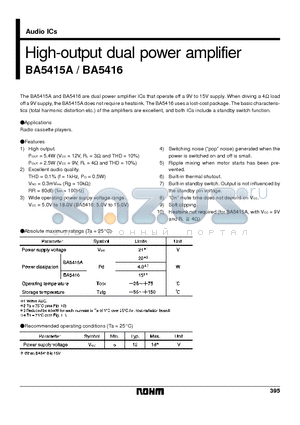 BA5415 datasheet - High-output dual power amplifier