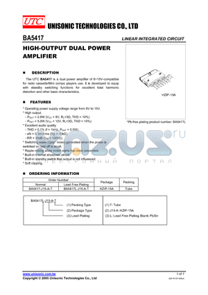 BA5417L-J15-A-T datasheet - HIGH-OUTPUT DUAL POWER AMPLIFIER