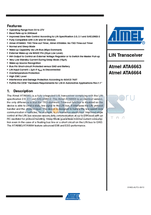 ATA6663 datasheet - LIN Transceiver