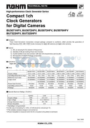BU3071HFV datasheet - Compact 1ch Clock Generators for Digital Cameras