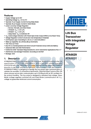 ATA6631 datasheet - Typically 10 lA Supply Current During Sleep Mode