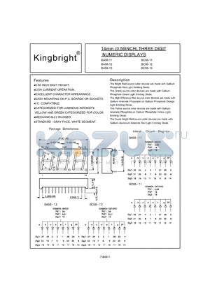 BA56-11HWA datasheet - 14mm (0.56INCH) THREE DIGIT NUMERIC DISPLAYS