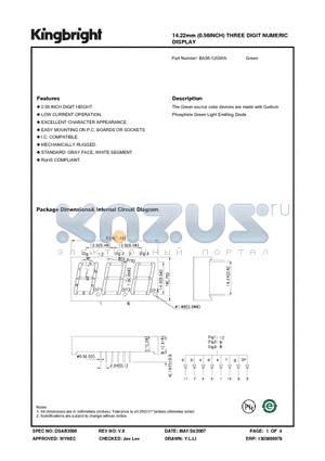 BA56-12GWA datasheet - 14.22mm (0.56INCH) THREE DIGIT NUMERIC DISPLAY