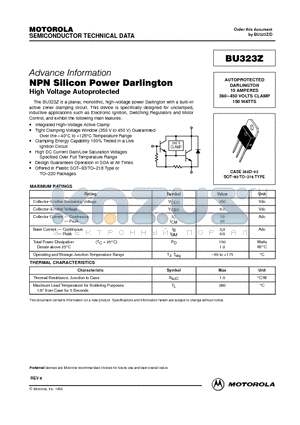 BU323Z datasheet - AUTOPROTECTED DARLINGTON 10 AMPERES 360-450 VOLTS CLAMP 150 WATTS