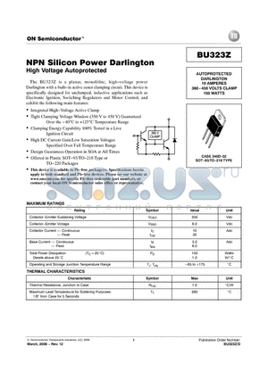 BU323Z datasheet - NPN Silicon Power Darlington High Voltage Autoprotected