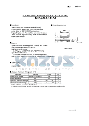 BA5811FM datasheet - 5 Channel Driver for CD/CD-ROM